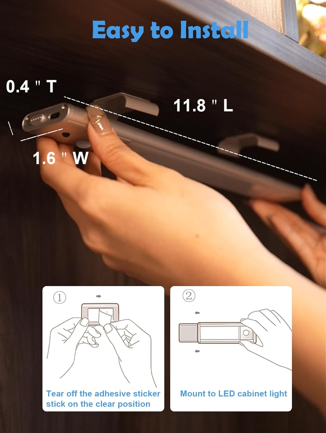 Diomart Under Cabinet Lighting, RGB & 1500mAh Rechargeable Under Cabinet Lights, LED Closet Lights Remote, Under Counter Lights for Kitchen Pantry Bedroom, 15 Colors(3 Packs)