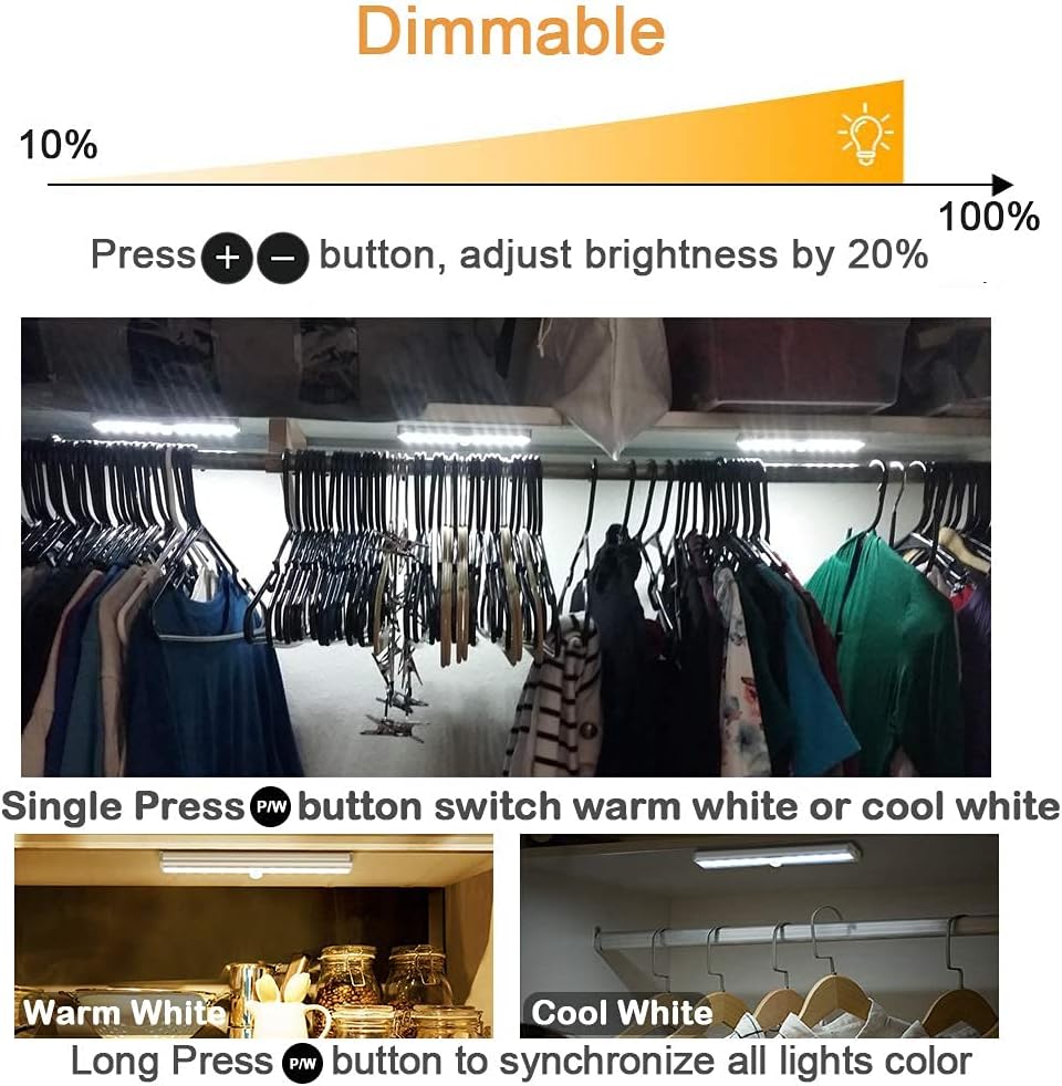 Diomart Under Cabinet Lighting Portable Headlamps Wireless Rechargeable Under Counter Lights with Remote Control, 20- LED Dimmable Led Closet Light Stick-on Anywhere Touch Night Light for Kitchen, Wardrobe (4 Pcs)