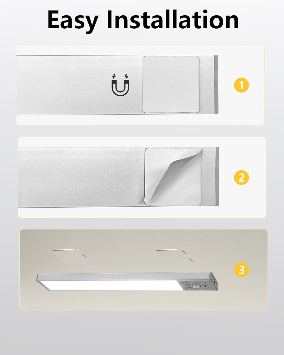 Diomart LED Under Cabinet Lighting Motion Sensor, Magnetic Wireless Closet Lights with Timer & Dimmable & 3 Color Temperatures for Kitchen, Counter, Stairs (3 Pack)