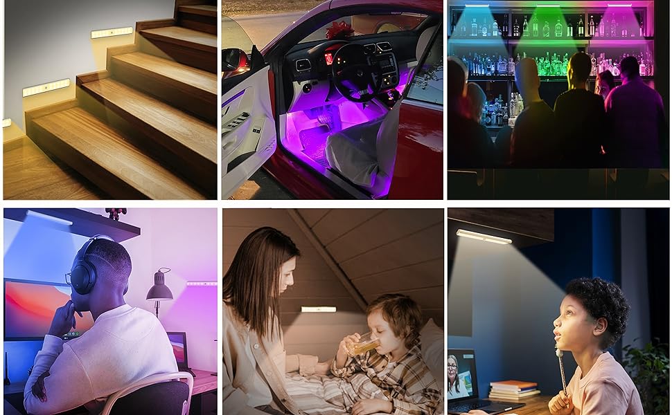 Diomart 48 LED Under Cabinet Lighting Wireless, 15 Colors Changeable Rechargeable RGB Under Cabinet Lights Remote Control Under Counter Lights Mini Night Light Bar for Indoor Display Shelf, 4 Pack