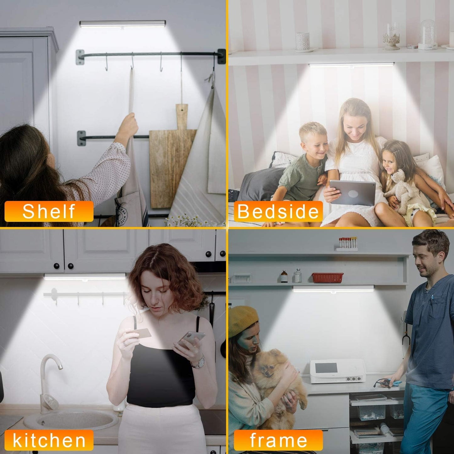 Diomart Under Cabinet Lighting Portable Headlamps Wireless Rechargeable Under Counter Lights with Remote Control, 20- LED Dimmable Led Closet Light Stick-on Anywhere Touch Night Light for Kitchen, Wardrobe (4 Pcs)