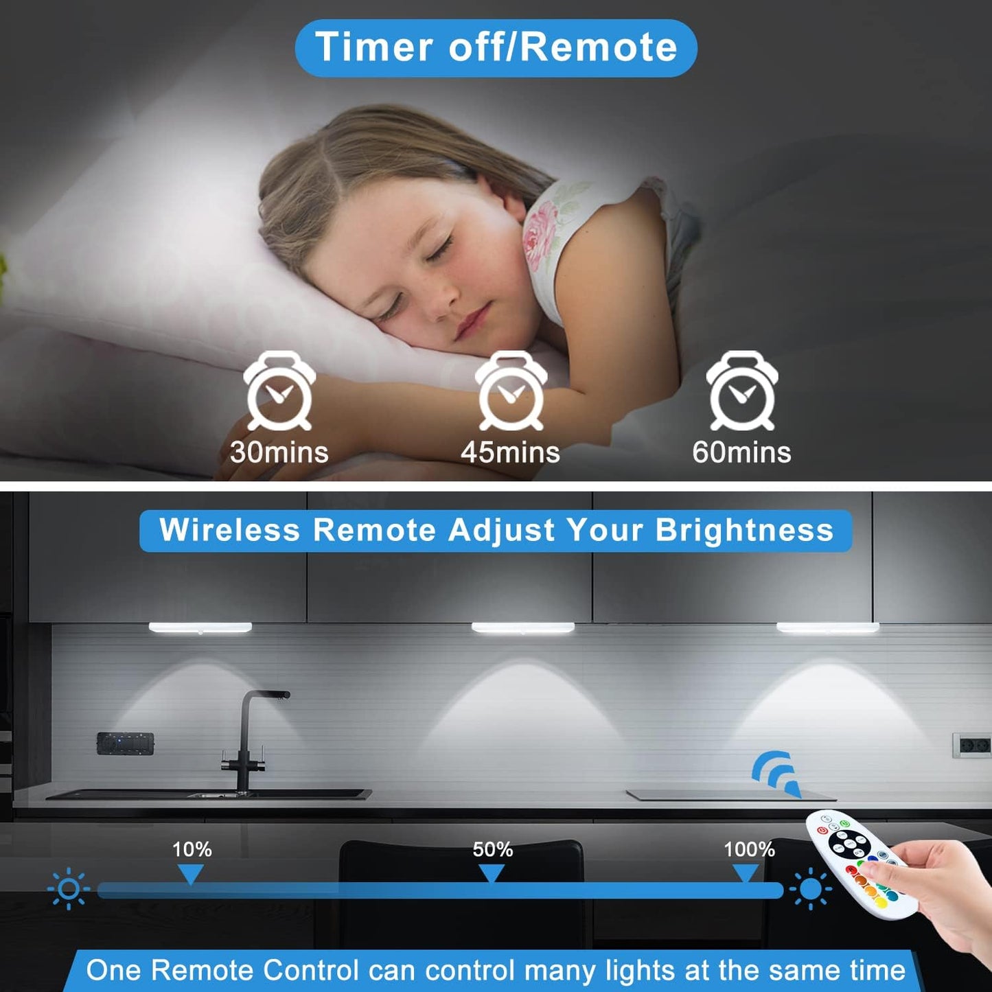 Diomart 48 LED Under Cabinet Lighting Wireless, 15 Colors Changeable Rechargeable RGB Under Cabinet Lights Remote Control Under Counter Lights Mini Night Light Bar for Indoor Display Shelf, 4 Pack