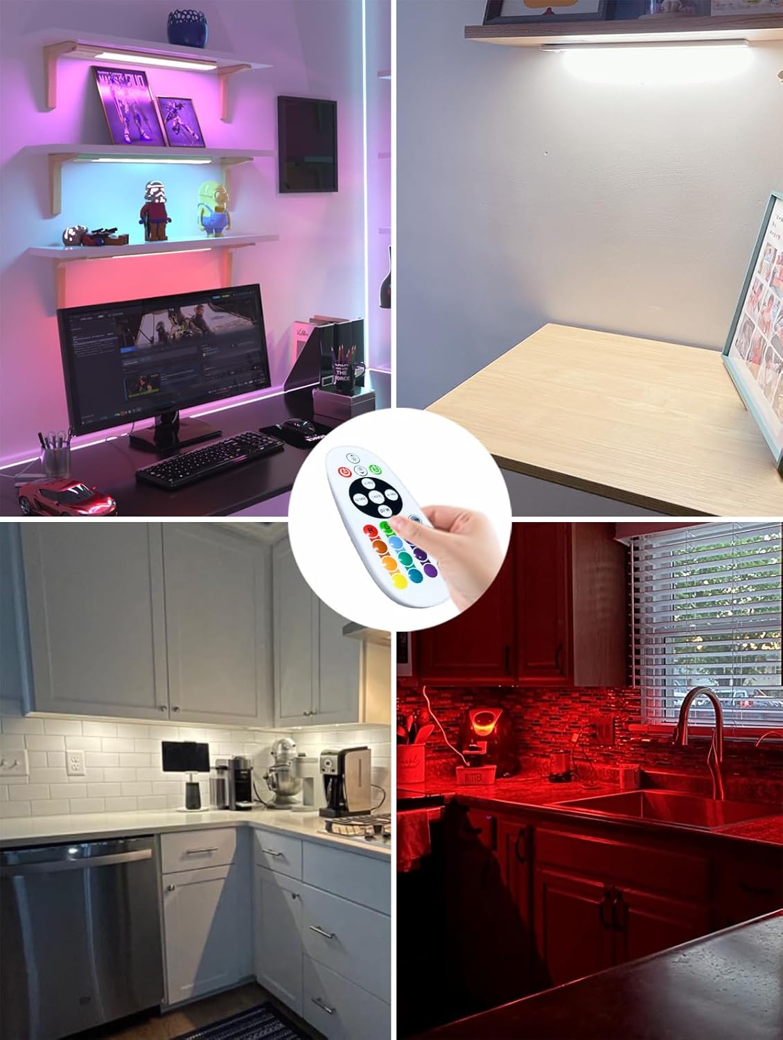 Diomart Under Cabinet Lighting, RGB & 1500mAh Rechargeable Under Cabinet Lights, LED Closet Lights Remote, Under Counter Lights for Kitchen Pantry Bedroom, 15 Colors(3 Packs)