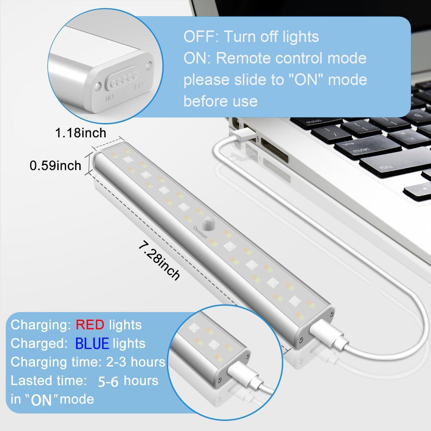 Diomart 48 LED Under Cabinet Lighting Wireless, 15 Colors Changeable Rechargeable RGB Under Cabinet Lights Remote Control Under Counter Lights Mini Night Light Bar for Indoor Display Shelf, 4 Pack