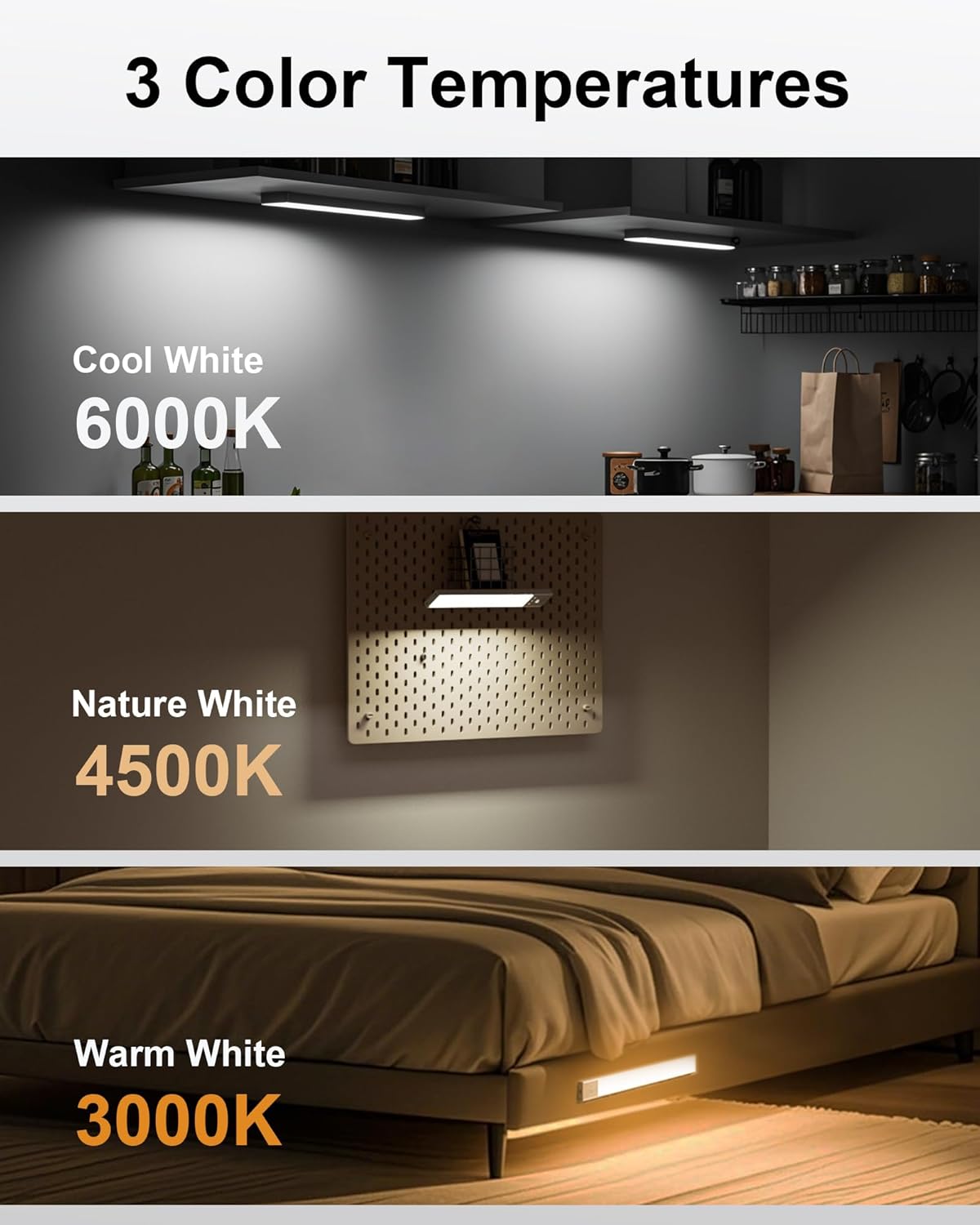 Diomart LED Under Cabinet Lighting Motion Sensor, Magnetic Wireless Closet Lights with Timer & Dimmable & 3 Color Temperatures for Kitchen, Counter, Stairs (3 Pack)
