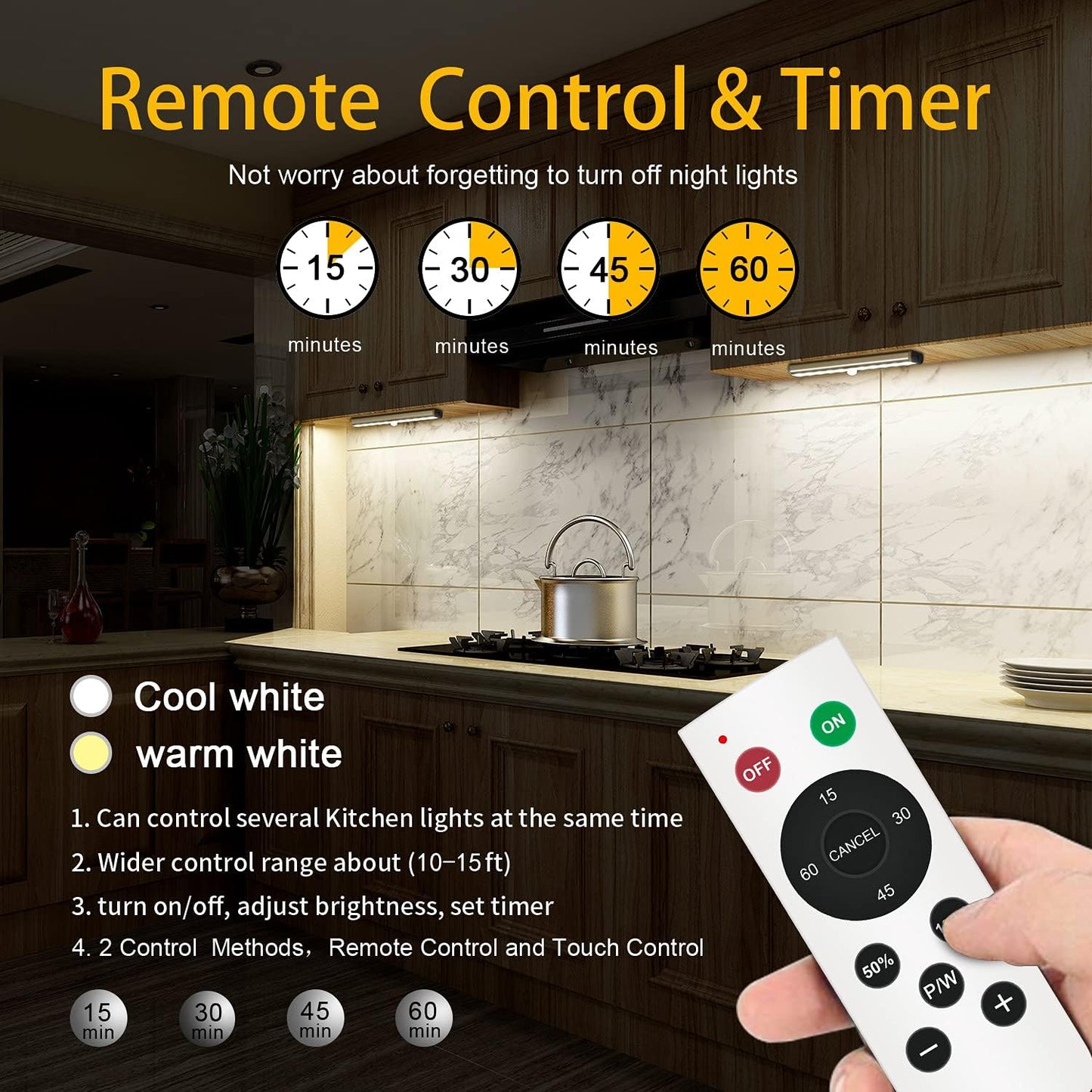 Diomart Under Cabinet Lighting Portable Headlamps Wireless Rechargeable Under Counter Lights with Remote Control, 20- LED Dimmable Led Closet Light Stick-on Anywhere Touch Night Light for Kitchen, Wardrobe (4 Pcs)