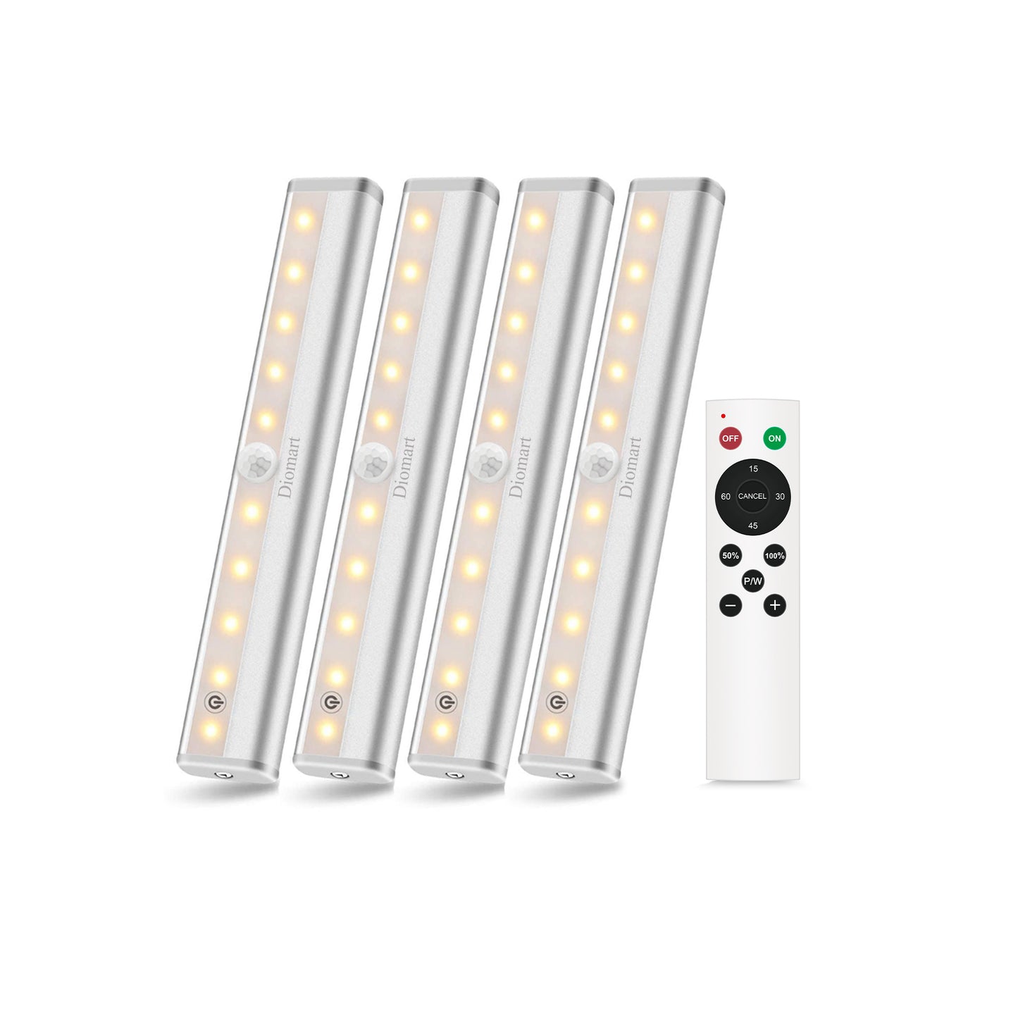 Diomart Under Cabinet Lighting Portable Headlamps Wireless Rechargeable Under Counter Lights with Remote Control, 20- LED Dimmable Led Closet Light Stick-on Anywhere Touch Night Light for Kitchen, Wardrobe (4 Pcs)