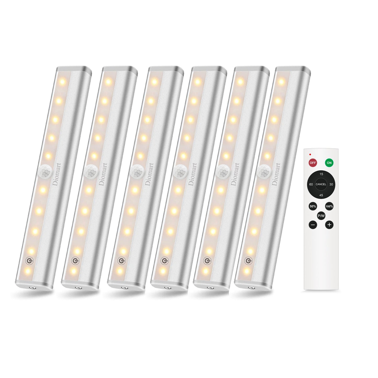 Remote Control Under Cabinet Lighting Wireless 6 Pack, 20-LED Dimmable Closet Lights Rechargeable Under Counter Light, Stick on Touch Night Light Strip Bar for Kitchen Stairway Bedroom, 3 Colors