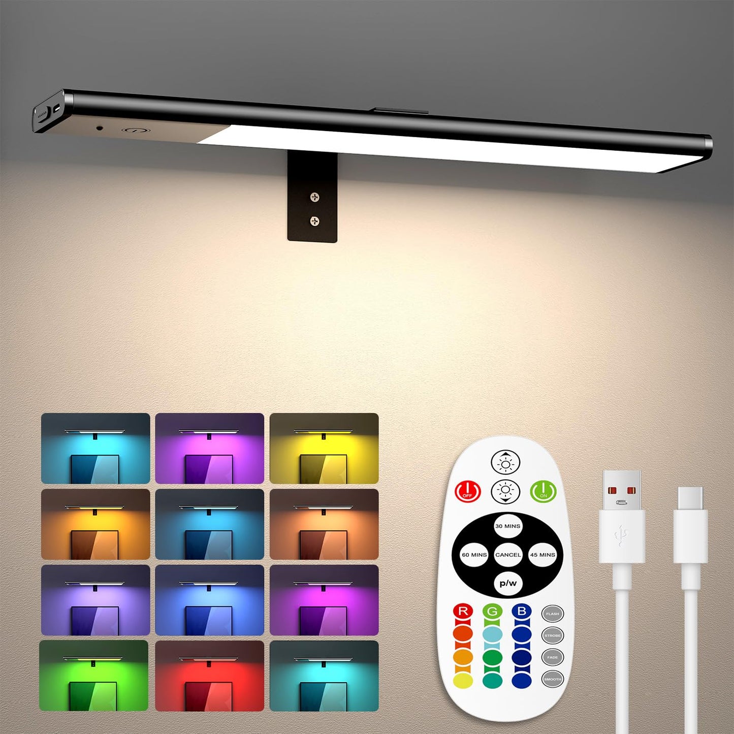 Diomart Picture Lights for Wall, 12'' Dimmable Remote LED Art Light with 15 Color Temps, USB-C Rechargeable Battery Picture Light Wireless, Timer, for Paintings, Canvas, Photos, Bedroom（Black)