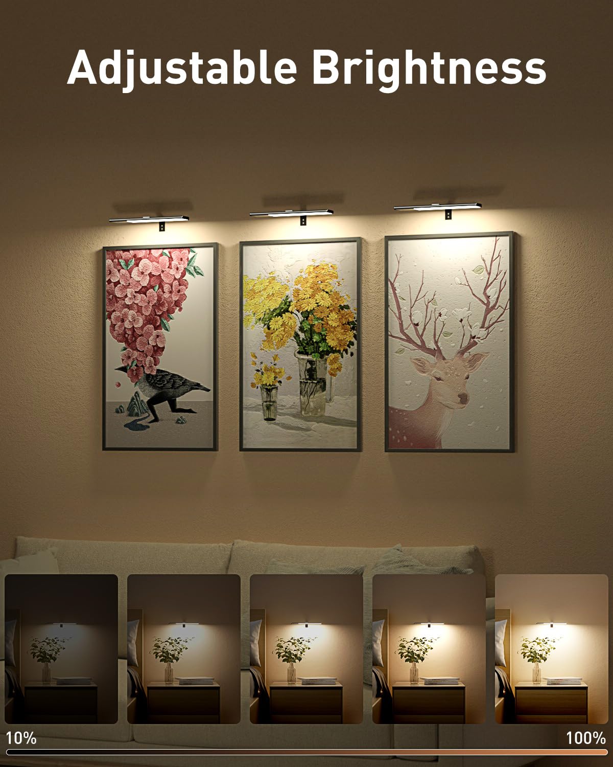 Diomart Picture Lights for Wall, 12'' Dimmable Remote LED Art Light with 15 Color Temps, USB-C Rechargeable Battery Picture Light Wireless, Timer, for Paintings, Canvas, Photos, Bedroom（Black)