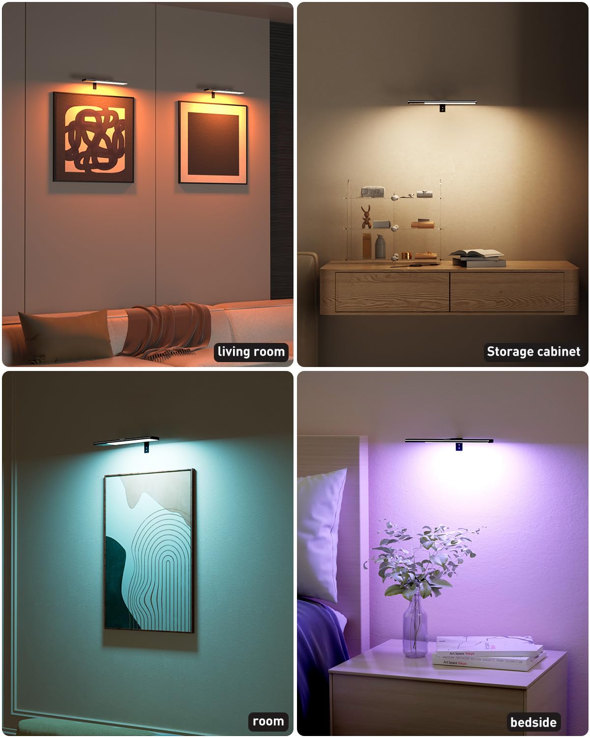 Diomart Picture Lights for Wall, 12'' Dimmable Remote LED Art Light with 15 Color Temps, USB-C Rechargeable Battery Picture Light Wireless, Timer, for Paintings, Canvas, Photos, Bedroom（Black)